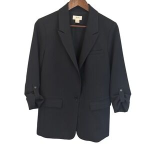 Maeve by Anthropologie Black Roll Sleeve Blazer Size 8